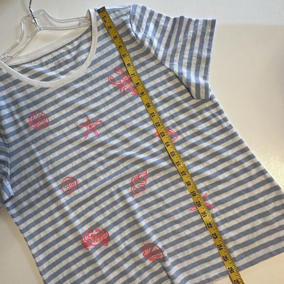 Talbots Shells & Lobster Tee Womens XL Blue Striped Nautical Knit Top - Picture 9 of 9